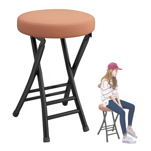IvyLoutish 50,8 cm rückenfreier, faltbarer hoher Barhocker für Erwachsene, tragbarer, gepolsterter Klappstuhl mit 120 kg Kapazität für Küche, Büro (Khaki) von IvyLoutish