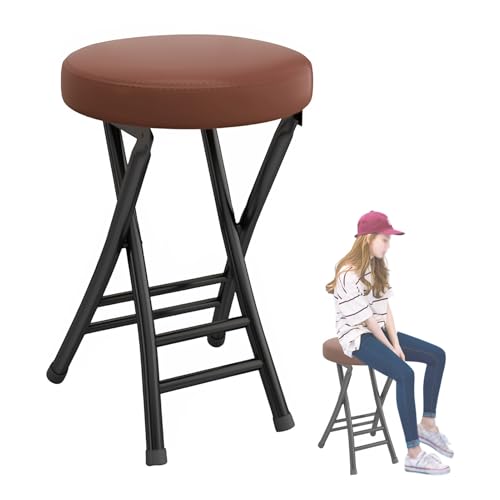 IvyLoutish 50,8 cm rückenfreier, faltbarer hoher Barhocker für Erwachsene, tragbarer, gepolsterter Klappstuhl mit 120 kg Kapazität für Küche, Büro (braun) von IvyLoutish