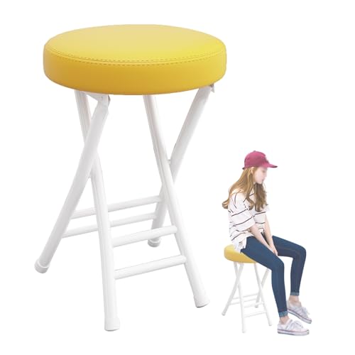 IvyLoutish 50,8 cm rückenfreier, faltbarer hoher Barhocker für Erwachsene, tragbarer, gepolsterter Klappstuhl mit 120 kg Kapazität für Küche, Büro (gelb) von IvyLoutish