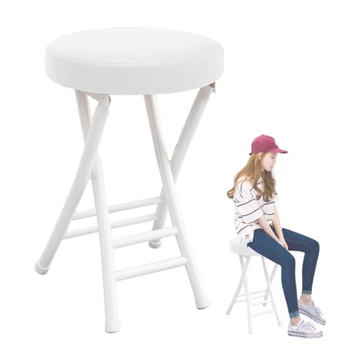 IvyLoutish 50,8 cm rückenfreier, faltbarer hoher Barhocker für Erwachsene, tragbarer, gepolsterter Klappstuhl mit 120 kg Kapazität für Küche, Büro (weiß) von IvyLoutish