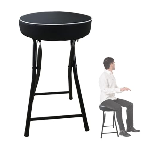 IvyLoutish 50,8 cm rückenfreier klappbarer Barhocker mit rundem gepolstertem Kissen, Thekenhöhe, Stuhl für Erwachsene, Küche mit 120 kg Kapazität (schwarz) von IvyLoutish