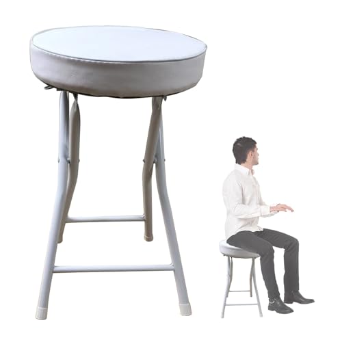 IvyLoutish 50,8 cm rückenfreier klappbarer Barhocker mit rundem gepolstertem Kissen, Thekenhöhe, Stuhl für Erwachsene, Küche mit 120 kg Kapazität (weiß) von IvyLoutish