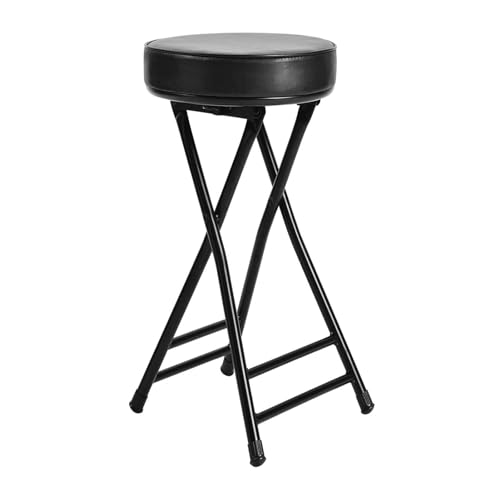 IvyLoutish 66 cm PU-gepolsterter klappbarer Barhocker, tragbarer runder Frühstücks-Barhocker ohne Rückenlehne, faltbarer Küchenstuhl mit Fußstütze für Innenbereich, Café, Garten (schwarz) von IvyLoutish