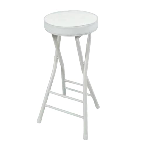 IvyLoutish 66 cm PU-gepolsterter klappbarer Barhocker, tragbarer runder Frühstücks-Barhocker ohne Rückenlehne, faltbarer Küchenstuhl mit Fußstütze für Innenbereich, Café, Garten (weiß) von IvyLoutish