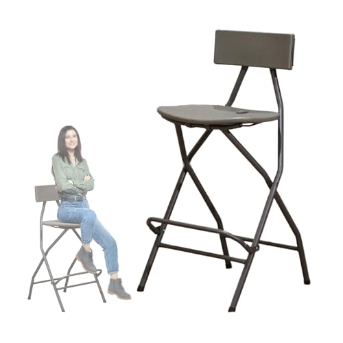 IvyLoutish 76,2 cm robuster, faltbarer hoher Hocker, Kunststoffsitz, klappbarer Barstuhl mit Rückenlehne, Tragkraft 180 kg, für Garten, Haus, Grill, Küche (grau) von IvyLoutish