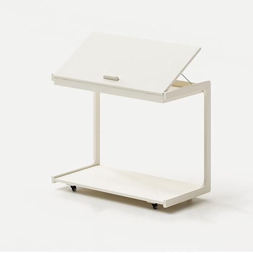 IvyLoutish Beistelltische für Wohnzimmer, modern, aus Massivholz, verstellbarer Winkel, kleiner Beistelltisch mit Rollen für kleine Räume, Schlafzimmer, Wohnzimmer (weiß, Länge 60 cm) von IvyLoutish