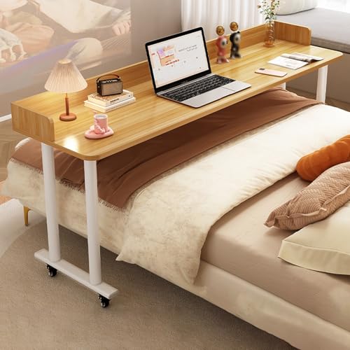 IvyLoutish Betttisch mit Rollen, Schreibtisch aus Karbonstahlrahmen und Massivholz, stehender Arbeitsplatz-Laptopwagen (Natur, 150 x 40 x 80 cm) von IvyLoutish