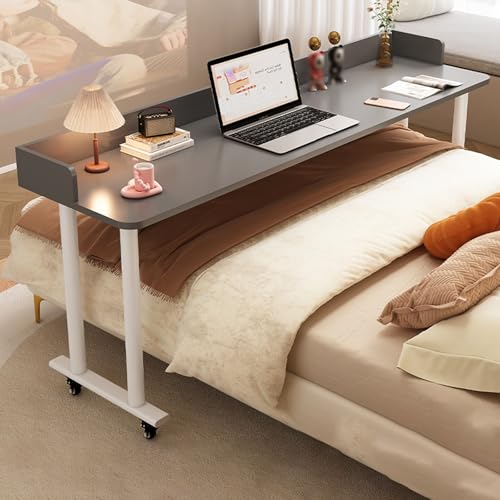 IvyLoutish Betttisch mit Rollen, Schreibtisch aus Karbonstahlrahmen und Massivholz, stehender Arbeitsplatz-Laptopwagen (grau, 130 x 40 x 80 cm) von IvyLoutish