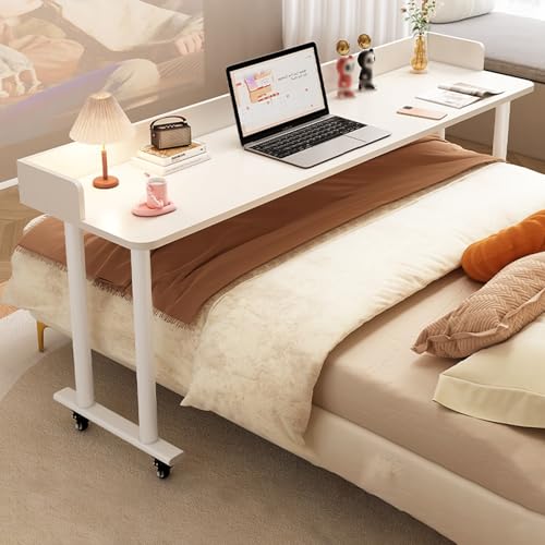 IvyLoutish Betttisch mit Rollen, Schreibtisch aus Karbonstahlrahmen und Massivholz, stehender Arbeitsplatz-Laptopwagen (weiß, 120 x 40 x 80 cm) von IvyLoutish
