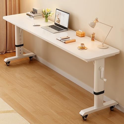IvyLoutish Betttisch mit Rollen, höhenverstellbar, aus verdicktem Stahlrahmen und Massivholz, über dem Betttisch für Zuhause, Krankenhaus (80 x 50 cm) von IvyLoutish