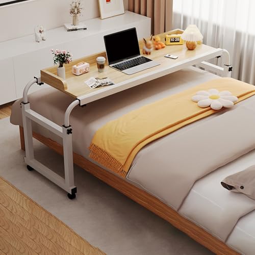 IvyLoutish Betttisch mit Rollen, höhenverstellbar, für Laptop und Schreiben, Rahmen aus Karbonstahl und Holz, für Krankenhaus und Zuhause (Natur) von IvyLoutish