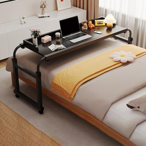 IvyLoutish Betttisch mit Rollen, höhenverstellbar, für Laptop und Schreiben, Rahmen aus Karbonstahl und Holz, für Krankenhaus und Zuhause (schwarz) von IvyLoutish