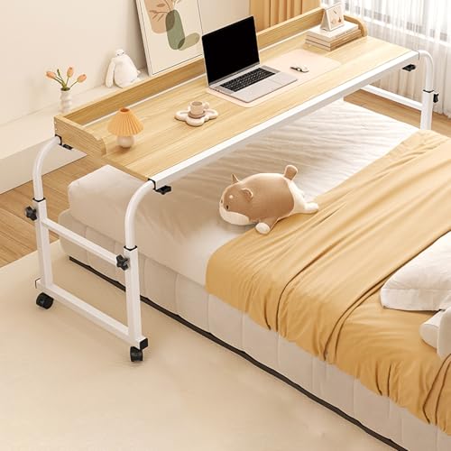 IvyLoutish Betttisch mit Rollen, höhenverstellbar und längenverstellbar, mit robusten Metallbeinen für Zuhause, Krankenhaus (Natur, 120 x 45 cm) von IvyLoutish