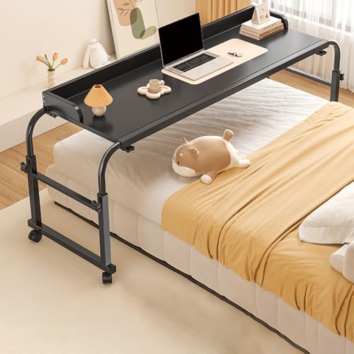 IvyLoutish Betttisch mit Rollen, höhenverstellbar und längenverstellbar, über Betttisch mit robusten Metallbeinen für Zuhause, Krankenhaus (Schwarz, 100 x 45 cm) von IvyLoutish