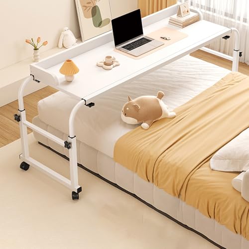 IvyLoutish Betttisch mit Rollen, höhenverstellbar und längenverstellbar, über Betttisch mit robusten Metallbeinen für Zuhause, Krankenhaus (weiß, 100 x 45 cm) von IvyLoutish