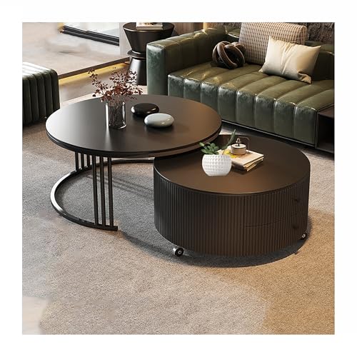 IvyLoutish Couchtisch-Set, 2er-Set, modern, rund, Rockboard, Beistelltisch Mitte des Jahrhunderts, stapelbar, Beistelltische für Wohnzimmer, Balkon, Schlafzimmer (50 + 70 cm) von IvyLoutish