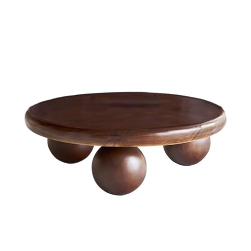 IvyLoutish Couchtisch aus Massivholz für Wohnzimmer mit 3 Kugelbeinen, abgerundete Kanten, poliert, 8 cm, verdickte Tischplatte, Retro-Mitteltisch, Teetisch für Zuhause, Schlafzimmer, Büro (90 cm) von IvyLoutish