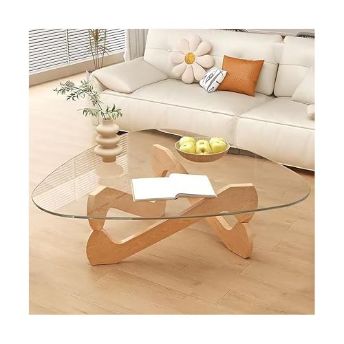IvyLoutish Dreieckiger Couchtisch aus Glas, oval, aus Glas, Mitte des Jahrhunderts, moderner Couchtisch, niedriger Wohnzimmertisch mit Holzsockel, transparenter Teetisch für Balkon (Holz + transparent IvyLoutish Dreieckiger Couchtisch aus Glas, oval, aus Glas, Mitte des Jahrhunderts, moderner Couchtisch, niedriger Wohnzimmertisch mit Holzsockel, transparenter Teetisch für Balkon (Holz + transparent von IvyLoutish