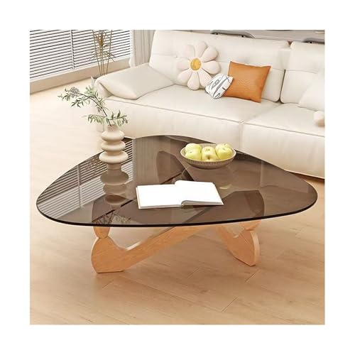 IvyLoutish Dreieckiger Couchtisch aus Glas, oval, aus Glas, Mitte des Jahrhunderts, moderner Couchtisch, niedriger Wohnzimmertisch mit Holzsockel, transparenter Teetisch für Balkon (Holz + Grau, 90,9 IvyLoutish Dreieckiger Couchtisch aus Glas, oval, aus Glas, Mitte des Jahrhunderts, moderner Couchtisch, niedriger Wohnzimmertisch mit Holzsockel, transparenter Teetisch für Balkon (Holz + Grau, 90,9 von IvyLoutish
