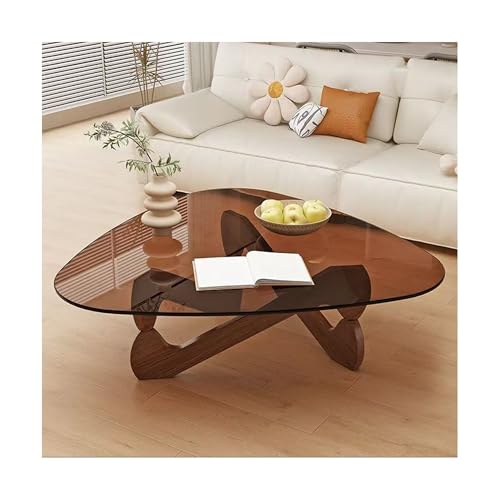IvyLoutish Dreieckiger Couchtisch aus Glas, ovaler Couchtisch aus Glas, Mitte des Jahrhunderts, moderner Couchtisch, niedriger Wohnzimmertisch mit Holzsockel, transparenter Teetisch für Balkon (Braun IvyLoutish Dreieckiger Couchtisch aus Glas, ovaler Couchtisch aus Glas, Mitte des Jahrhunderts, moderner Couchtisch, niedriger Wohnzimmertisch mit Holzsockel, transparenter Teetisch für Balkon (Braun von IvyLoutish