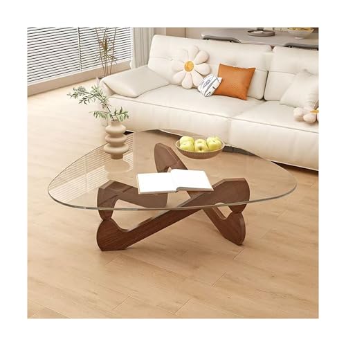 IvyLoutish Dreieckiger Couchtisch aus Glas, ovaler Couchtisch aus Glas, Mitte des Jahrhunderts, moderner Couchtisch, niedriger Wohnzimmertisch mit Holzsockel, transparenter Teetisch für Balkon (Braun IvyLoutish Dreieckiger Couchtisch aus Glas, ovaler Couchtisch aus Glas, Mitte des Jahrhunderts, moderner Couchtisch, niedriger Wohnzimmertisch mit Holzsockel, transparenter Teetisch für Balkon (Braun von IvyLoutish