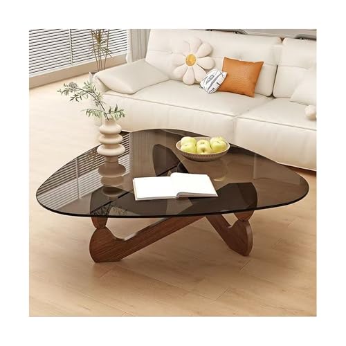 IvyLoutish Dreieckiger Couchtisch aus Glas, ovaler Couchtisch aus Glas, Mitte des Jahrhunderts, moderner Couchtisch, niedriger Wohnzimmertisch mit Holzsockel, transparenter Teetisch für Balkon (Braun IvyLoutish Dreieckiger Couchtisch aus Glas, ovaler Couchtisch aus Glas, Mitte des Jahrhunderts, moderner Couchtisch, niedriger Wohnzimmertisch mit Holzsockel, transparenter Teetisch für Balkon (Braun von IvyLoutish