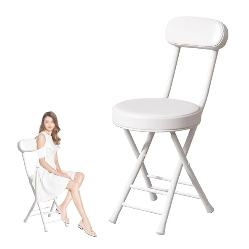 IvyLoutish Faltbarer Barhocker mit hoher Rückenlehne, 48,3 cm, tragbarer, gepolsterter Klappstuhl, bequemer Sitz für Zuhause, Büro, Veranstaltungen (weiß) von IvyLoutish