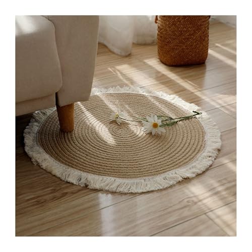 IvyLoutish Flaches Stroh-Sitzkissen, handgewebte Bodenmatten, Baumwoll-Leinen-Teppich, Kisseneingangsteppich für Schlafzimmer (Stil 1,45 cm) von IvyLoutish