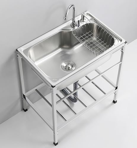 IvyLoutish Freistehende Einzelspüle – Edelstahlspüle für gewerbliche Restaurantküchen – Mehrzweckspüle für Waschküche, Badezimmer, Bauernhaus – Tragbare Außenspüle, Terrassenspüle IvyLoutish Freistehende Einzelspüle – Edelstahlspüle für gewerbliche Restaurantküchen – Mehrzweckspüle für Waschküche, Badezimmer, Bauernhaus – Tragbare Außenspüle, Terrassenspüle von IvyLoutish