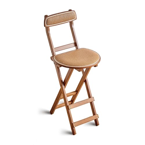 IvyLoutish Gepolsterter Bambus-Klappstuhl, 48,3 cm, zusammenklappbar, hoher Barhocker, mit Rattan-Sitz und bequemer Rückenlehne, für Zuhause, Küche, Esszimmer (Braun, 63 cm) von IvyLoutish