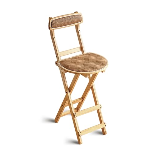 IvyLoutish Gepolsterter Bambus-Klappstuhl, 48,3 cm, zusammenklappbar, hoher Barhocker, mit Rattan-Sitz und bequemer Rückenlehne, für Zuhause, Küche, Esszimmer (Natur, 63 cm) von IvyLoutish