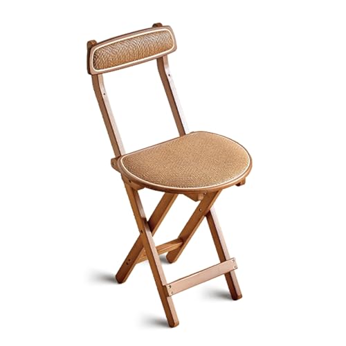 IvyLoutish Gepolsterter Bambus-Klappstuhl, 48 cm, faltbar, hoch, Barhocker, mit Rattan-Sitz und bequemer Rückenlehne, für Zuhause, Küche, Esszimmer (Braun, 48 cm) von IvyLoutish