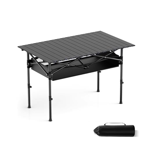 IvyLoutish Klappbarer Campingtisch, tragbar, aus Karbonstahl, höhenverstellbar, mit Aufbewahrungsnetztasche für Outdoor, Camping, Strand (schwarz, 93 x 55 cm) von IvyLoutish