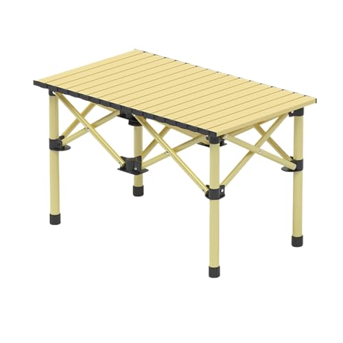 IvyLoutish Klappbarer Campingtisch, tragbarer Rahmen aus Karbonstahl, zusammenklappbar, kleiner Klapptisch, tragbar, Outdoor, mit Tragetasche (Gelb, 120 x 55 x 50 cm) von IvyLoutish