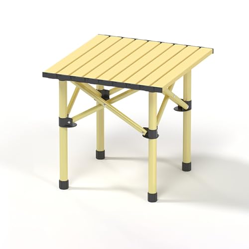 IvyLoutish Klappbarer Campingtisch, tragbarer Rahmen aus Karbonstahl, zusammenklappbar, kleiner Klapptisch, tragbar, Outdoor, mit Tragetasche (Gelb, 53 x 52 x 50 cm) von IvyLoutish