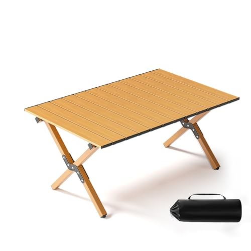 IvyLoutish Klapptisch, tragbar, aus Karbonstahl, mit Tragetasche für Camping, Wandern, Rucksackreisen, Outdoor-Klapptisch (Natur, 90 x 60 x 42 cm) von IvyLoutish