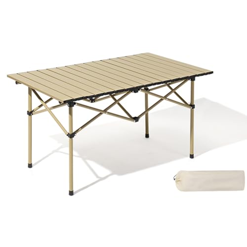 IvyLoutish Klapptisch, tragbar, ultraleicht, Aluminium, Campingtisch mit Aufbewahrungstasche für Wandern, Camping, Picknick, Grillen, Kochen im Freien (gelb, 120 x 60 x 60 cm) von IvyLoutish