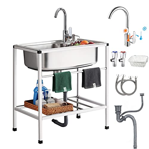 IvyLoutish Kommerzielle Küchenspüle aus Edelstahl, Einzelbecken, Vorbereitungs- und Mehrzweckspüle mit Wasserhahn, freistehende Spüle für Waschküche im Freien, Bar, Restaurant IvyLoutish Kommerzielle Küchenspüle aus Edelstahl, Einzelbecken, Vorbereitungs- und Mehrzweckspüle mit Wasserhahn, freistehende Spüle für Waschküche im Freien, Bar, Restaurant von IvyLoutish