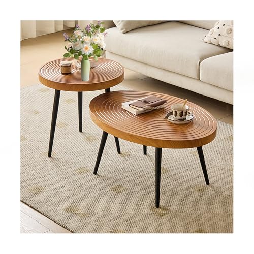 IvyLoutish Moderner, ovaler Couchtisch-Set, Beistelltisch, Bauernhaus, Wohnzimmer, Teetisch mit Holzring-Motiv für Balkondekoration, Holzfarbe IvyLoutish Moderner, ovaler Couchtisch-Set, Beistelltisch, Bauernhaus, Wohnzimmer, Teetisch mit Holzring-Motiv für Balkondekoration, Holzfarbe von IvyLoutish