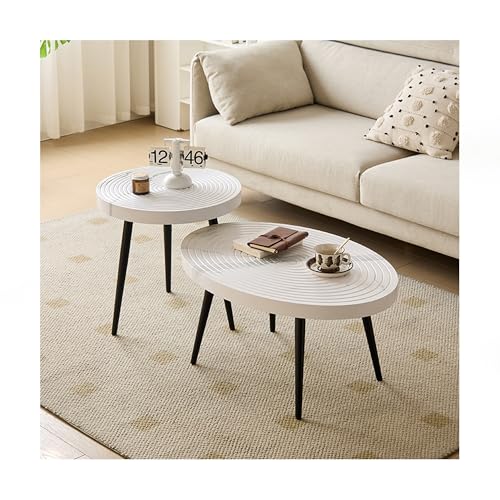 IvyLoutish Moderner, ovaler Couchtisch-Set, Beistelltisch, Bauernhaus, Wohnzimmer, Teetisch mit Holzring-Motiv für Balkondekoration (weiß) von IvyLoutish