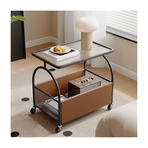 IvyLoutish Moderner Couchtisch, Beistelltisch, doppellagig, Aufbewahrungstisch, Cocktailtisch für Wohnzimmer, Balkon, Schlafzimmer, Zuhause, Büro (schwarz + transparent, 80 cm) von IvyLoutish