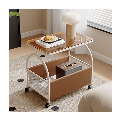 IvyLoutish Moderner Couchtisch, Sofa-Beistelltisch, doppellagig, Stauraum, Cocktailtisch für Wohnzimmer, Balkon, Schlafzimmer, Zuhause, Büro (cremeweiß + braun, 60 cm) von IvyLoutish