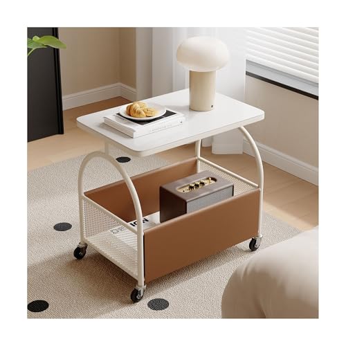 IvyLoutish Moderner Couchtisch für Wohnzimmer, doppellagig, Beistelltisch, Sofatisch, Cocktailtisch für Balkon, Schlafzimmer, Zuhause, Büro (Cremeweiß, 55,1 cm) von IvyLoutish