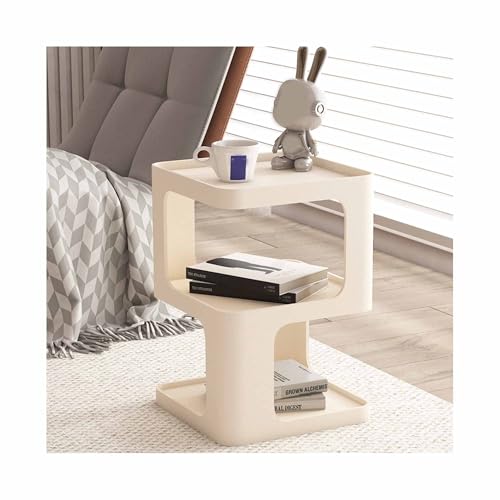 IvyLoutish Moderner Couchtisch für Wohnzimmer, kleiner geriffelter Beistelltisch, einzigartiger Beistelltisch, modernes kreatives Design, für Balkon, Schlafzimmer (Beige, 40 x 40 x 54 cm) von IvyLoutish