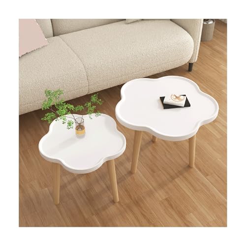 IvyLoutish Moderner Couchtisch und Beistelltisch-Set, Holz, Wohnzimmer, Teetisch, Blumenform, Beistelltisch für kleine Räume, Schlafzimmer, Büro (weiß, 50 cm + 60 cm) von IvyLoutish