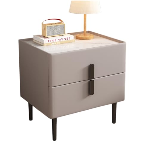 IvyLoutish Moderner Nachttisch mit 2 Schubladen, geriffelter Nachttisch, Kommode mit Metallbeinen und Metallgriffen, Lederoberfläche, Holzbett, Beistelltisch für Schlafzimmer, Wohnzimmer (Null Khaki) IvyLoutish Moderner Nachttisch mit 2 Schubladen, geriffelter Nachttisch, Kommode mit Metallbeinen und Metallgriffen, Lederoberfläche, Holzbett, Beistelltisch für Schlafzimmer, Wohnzimmer (Null Khaki) von IvyLoutish