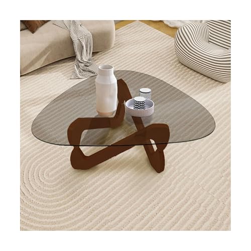 IvyLoutish Moderner ovaler Couchtisch aus Glas, dreieckig, Glas-Teetisch mit Tischplatte aus gehärtetem Glas und Holzsockel, Mitte des Jahrhunderts, Mitteltisch für Wohnzimmer, Balkon (Braun, 91 x 65 IvyLoutish Moderner ovaler Couchtisch aus Glas, dreieckig, Glas-Teetisch mit Tischplatte aus gehärtetem Glas und Holzsockel, Mitte des Jahrhunderts, Mitteltisch für Wohnzimmer, Balkon (Braun, 91 x 65 von IvyLoutish