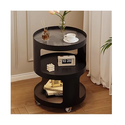 IvyLoutish Moderner runder Couchtisch für Wohnzimmer, klein, geriffelt, Sofa, Beistelltisch, Mitteltisch, Cocktailtisch für Balkon, Schlafzimmer, Büro (Schwarz, 35,1 cm) von IvyLoutish