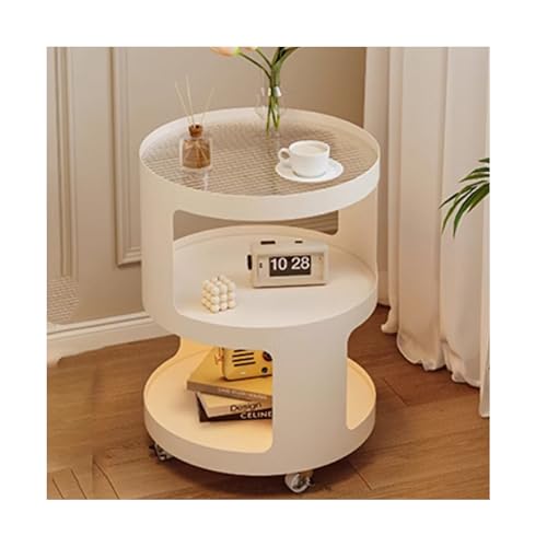 IvyLoutish Moderner runder Couchtisch für Wohnzimmer, klein, geriffelt, Sofa, Beistelltisch, Mitteltisch, Cocktailtisch für Balkon, Schlafzimmer, Büro (weiß, 40 cm) von IvyLoutish