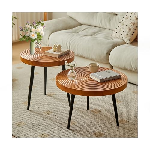 IvyLoutish Modernes Couchtisch-Set, Couchtisch-Set, stapelbarer Beistelltisch, rund, natürliches Finish, Teetisch mit Holzringmotiv für Balkondekoration, Holzfarbe, 60 cm + 80 cm IvyLoutish Modernes Couchtisch-Set, Couchtisch-Set, stapelbarer Beistelltisch, rund, natürliches Finish, Teetisch mit Holzringmotiv für Balkondekoration, Holzfarbe, 60 cm + 80 cm von IvyLoutish